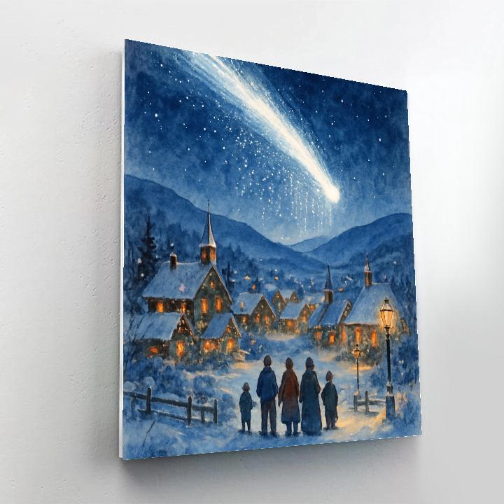 Snow Comet Over The Valley Village Paint by numbers kits