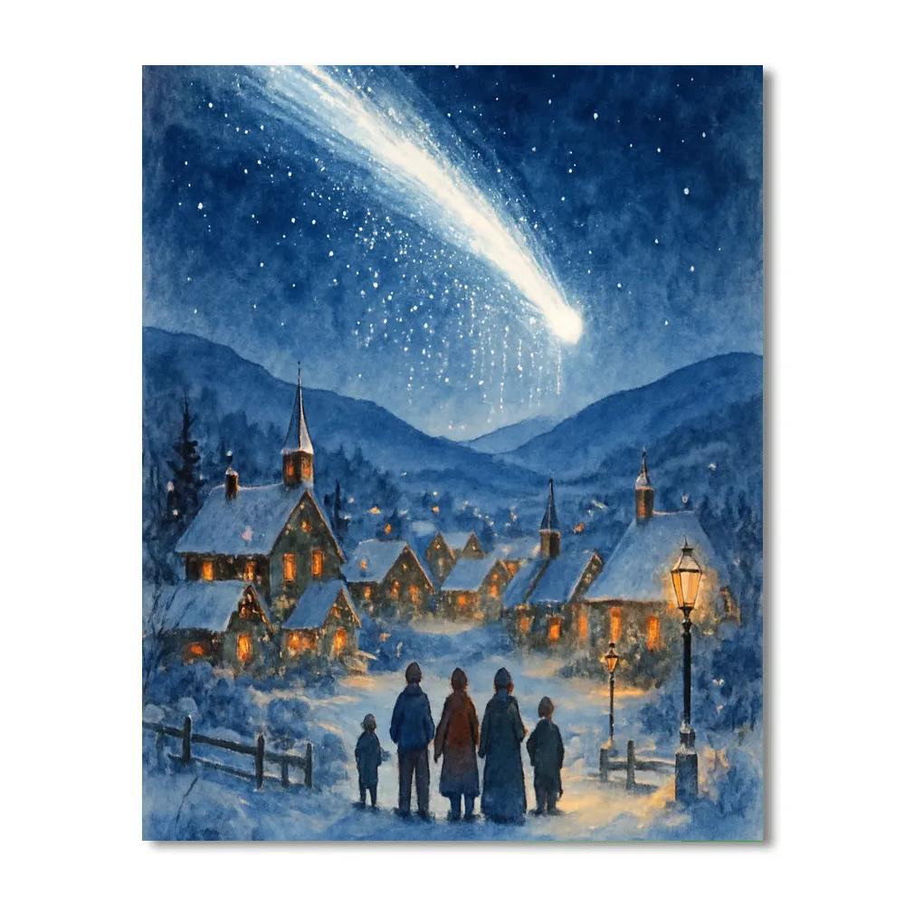 Snow Comet Over The Valley Village Paint by numbers kits