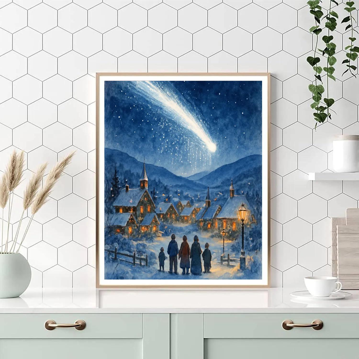 Snow Comet Over The Valley Village Paint by numbers kits