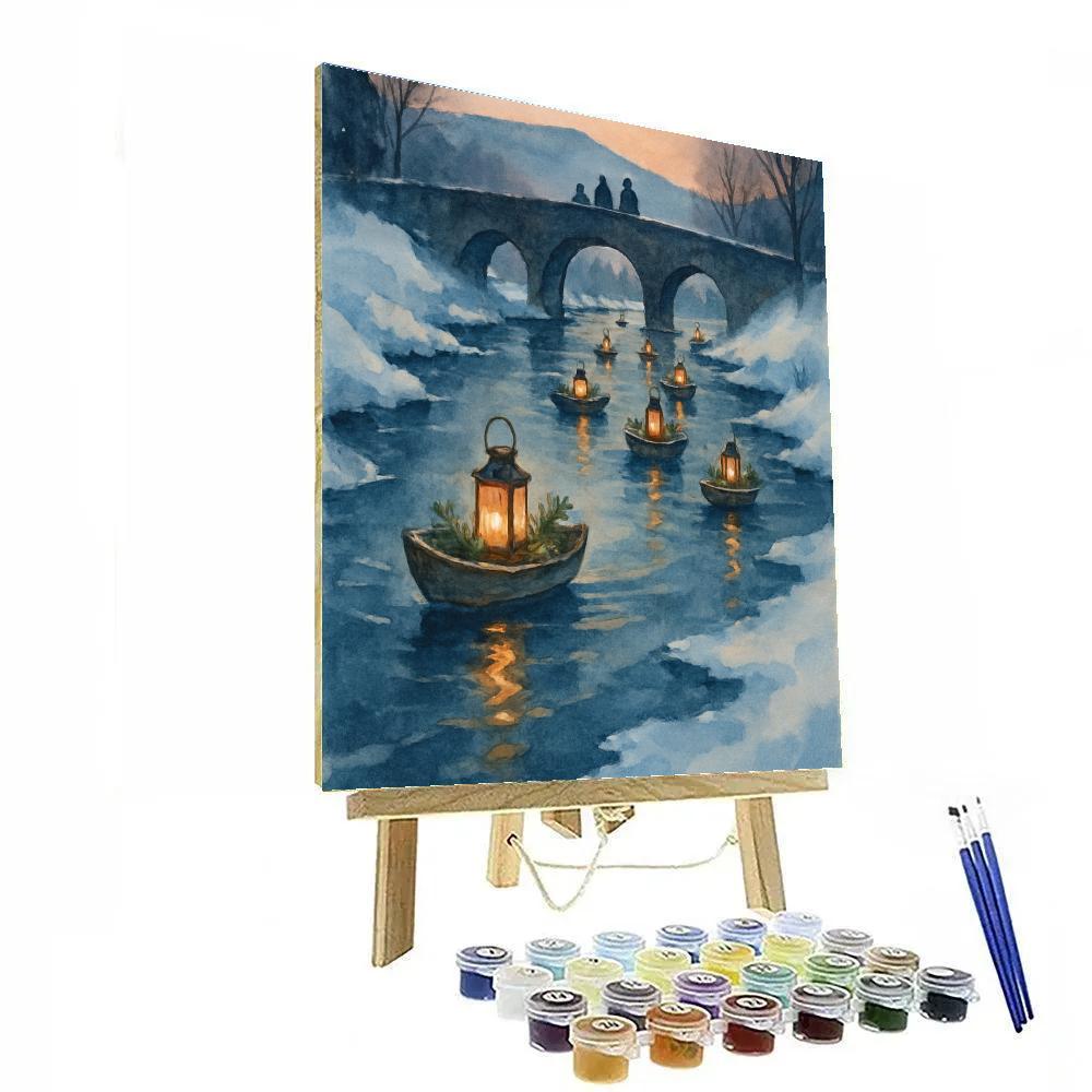 Christmas Lantern Boats On The River Paint by numbers art