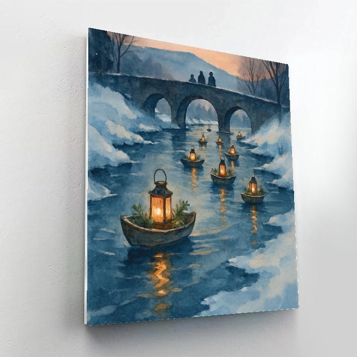 Christmas Lantern Boats On The River Paint by numbers art
