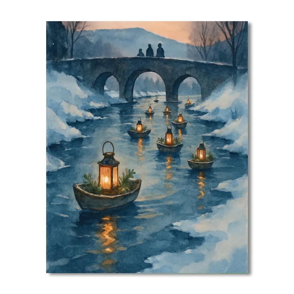 Christmas Lantern Boats On The River Paint by numbers art