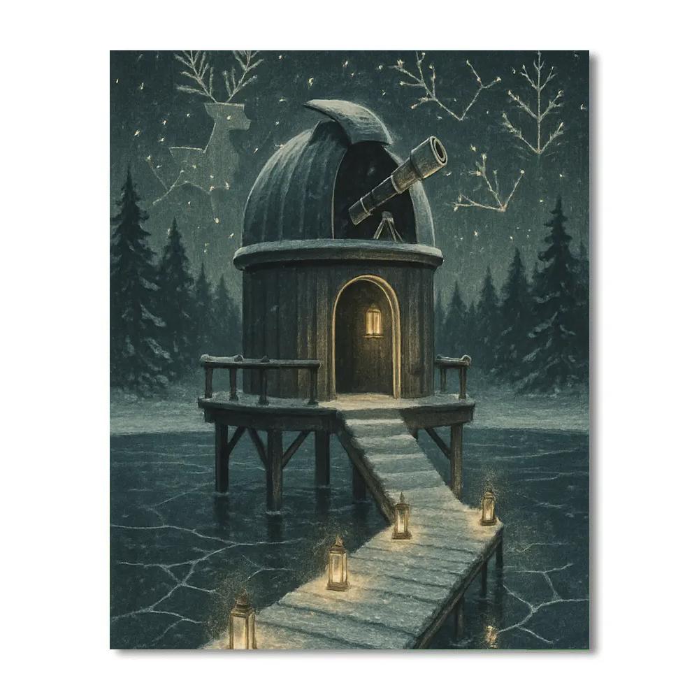 Evergreen Observatory On The Frozen Lake painting number kit