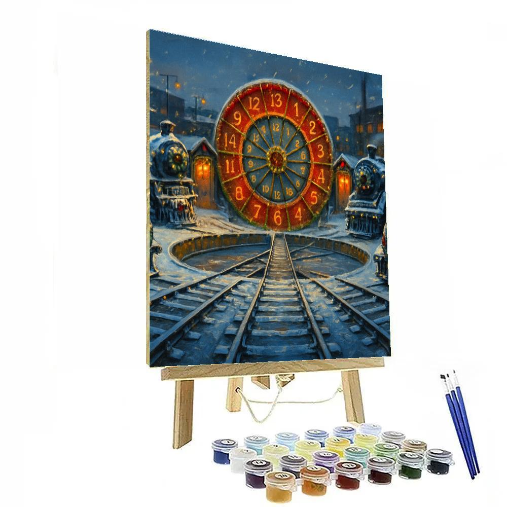 Snowy Train Turntable Advent Yard paint by number