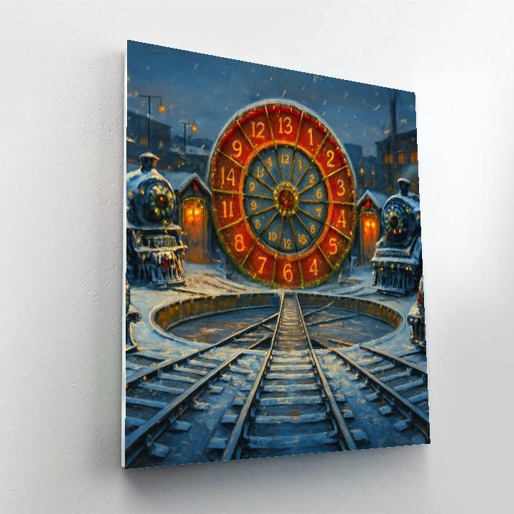 Snowy Train Turntable Advent Yard paint by number
