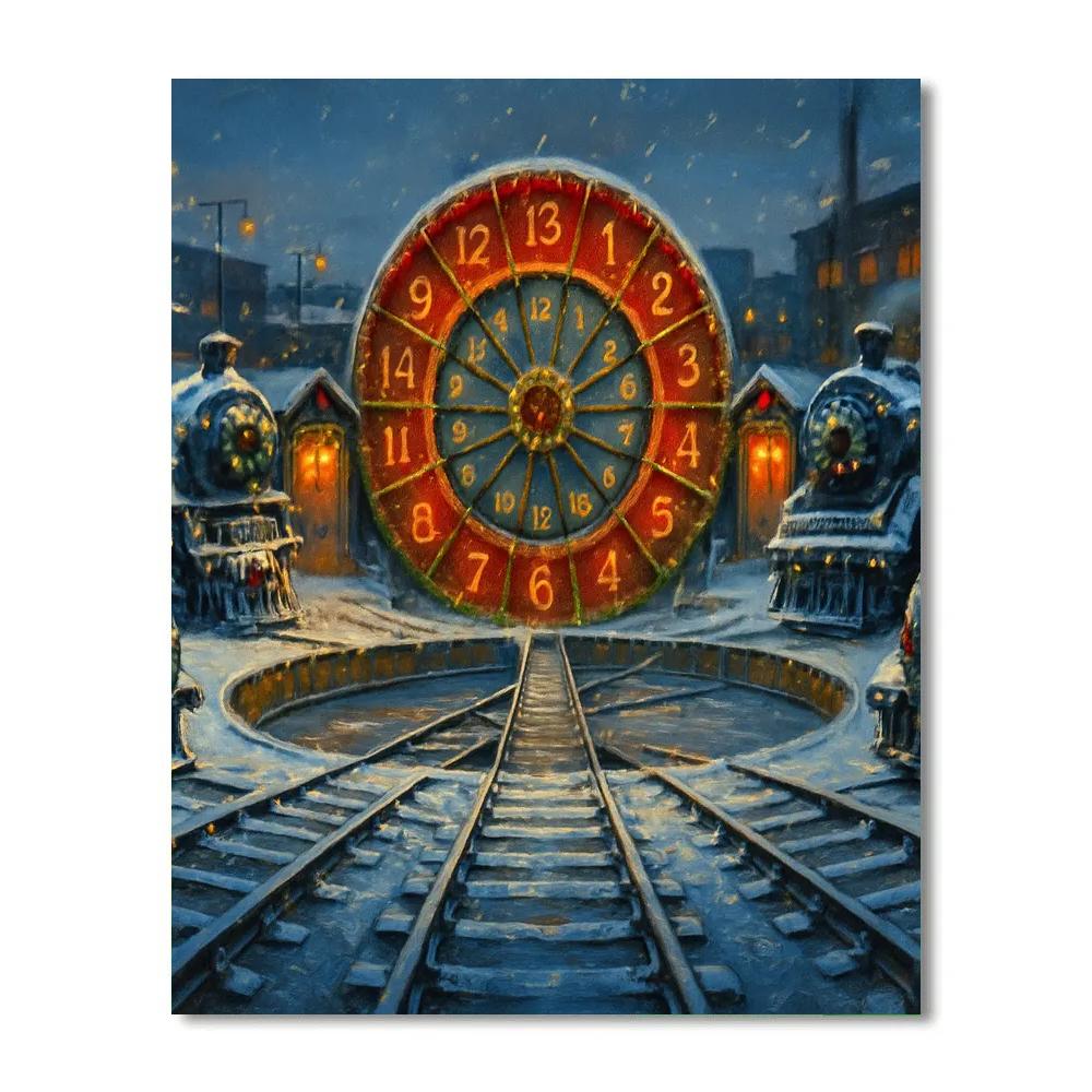Snowy Train Turntable Advent Yard paint by number