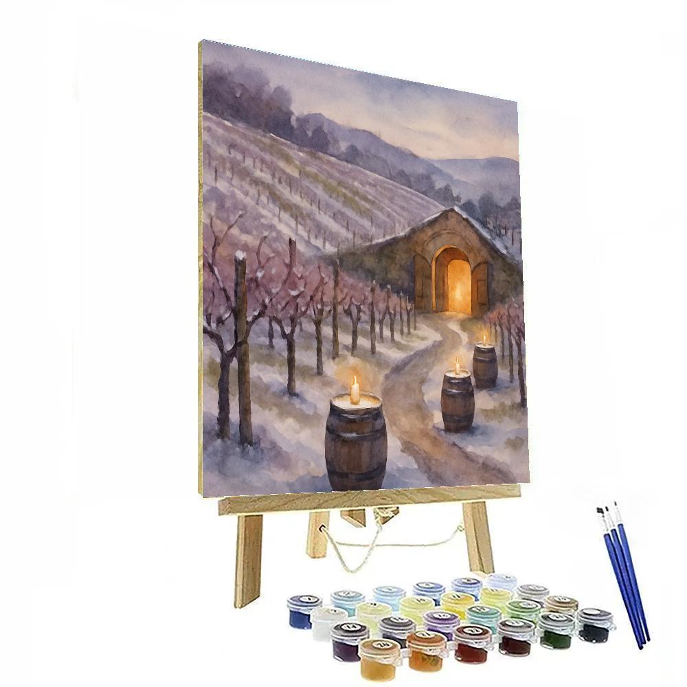 Frosty Vineyard With Candlelit Barrels Paint by numbers art