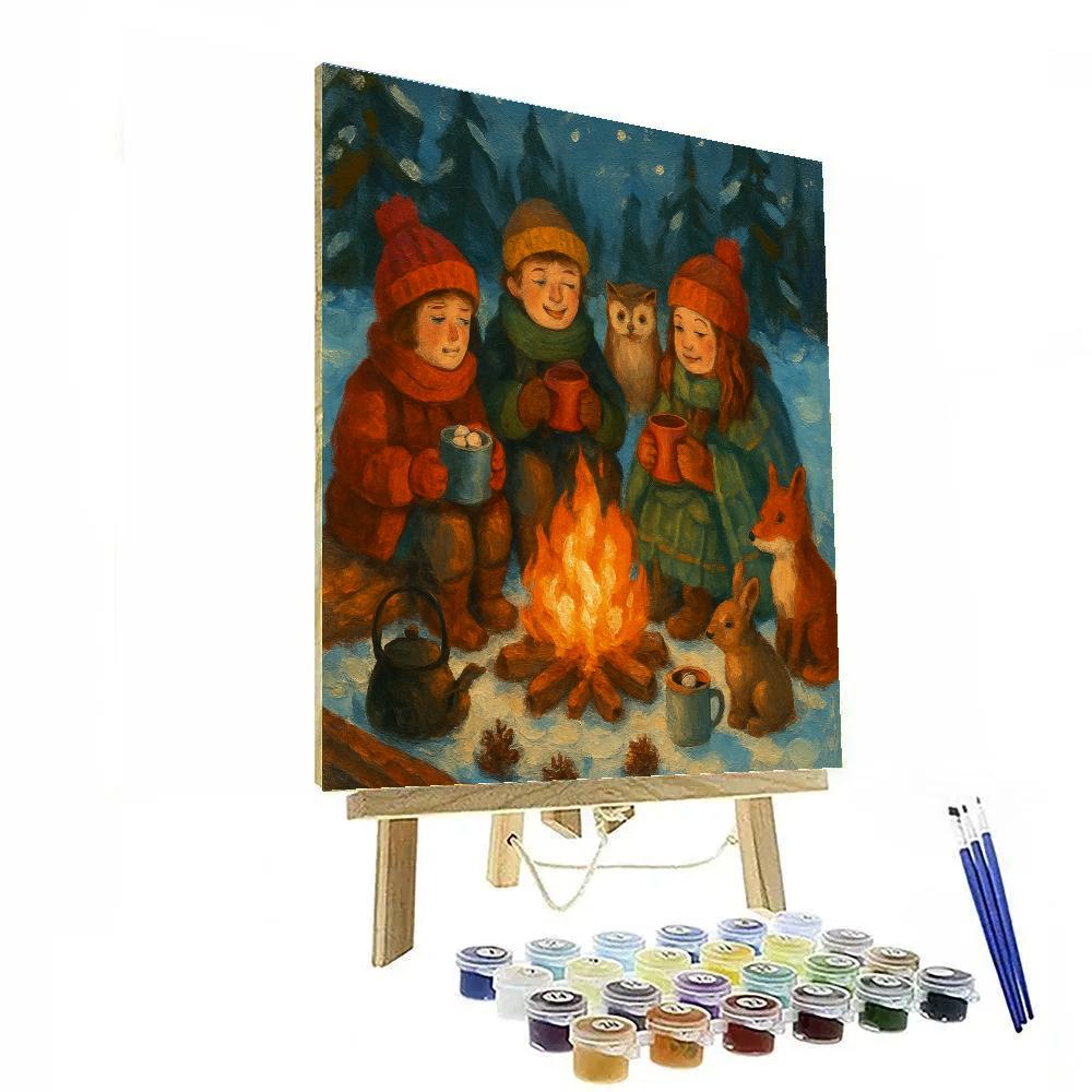 Fireside Cocoa In The Forest Clearing Numbered painting kits