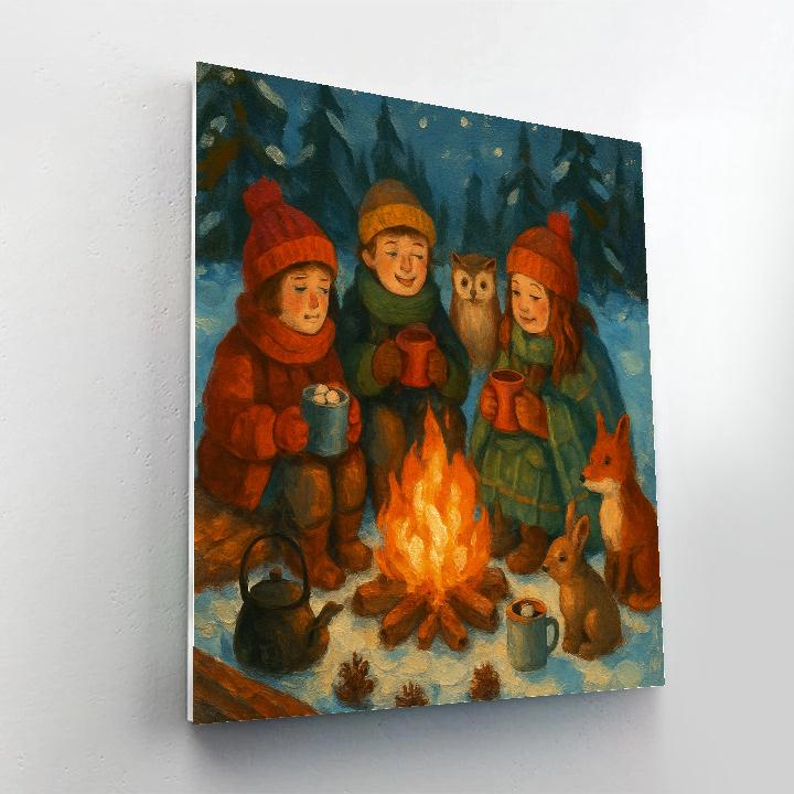 Fireside Cocoa In The Forest Clearing Numbered painting kits