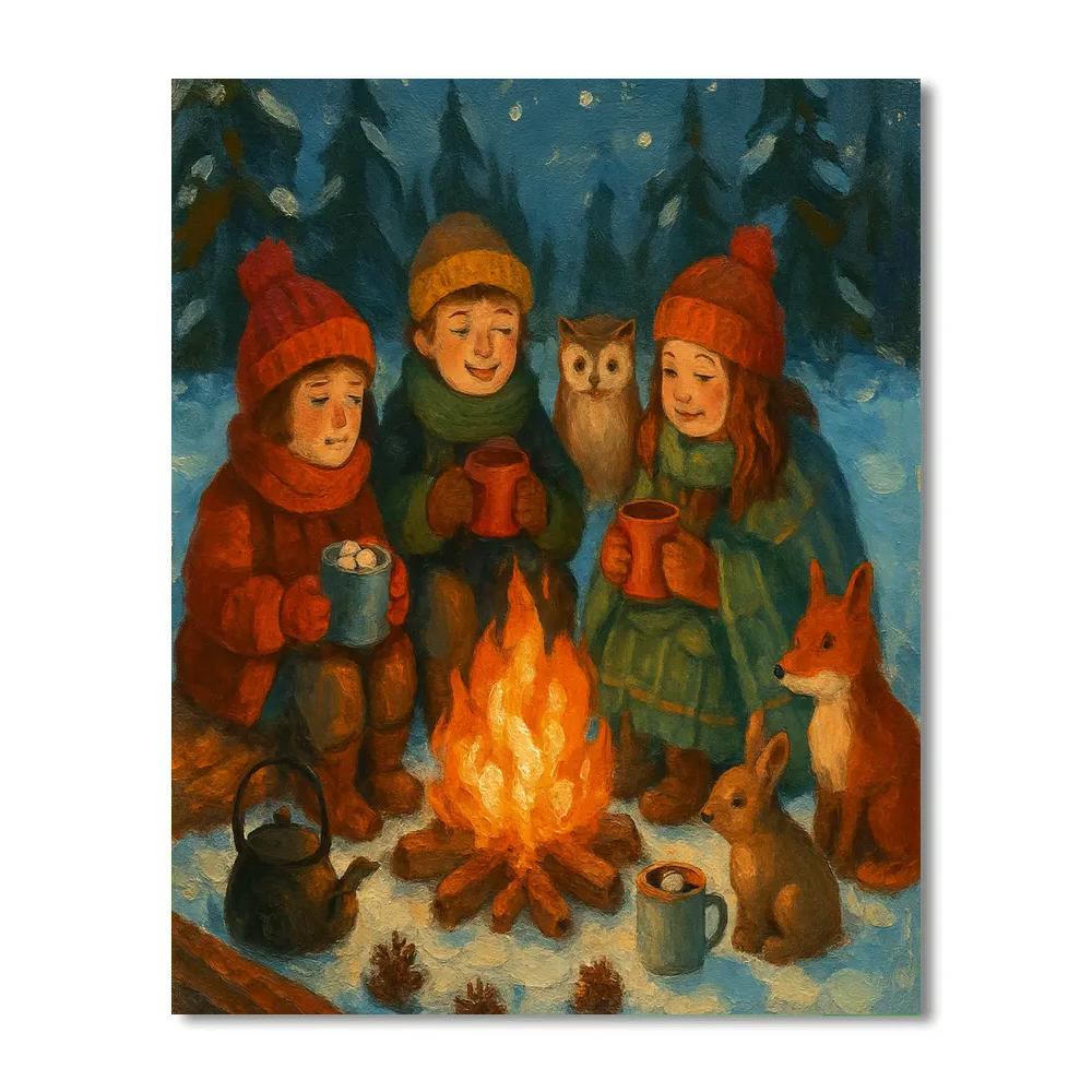Fireside Cocoa In The Forest Clearing Numbered painting kits