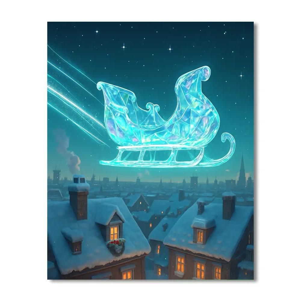 Crystal Sleigh Above The City Rooftops Numbered painting kits