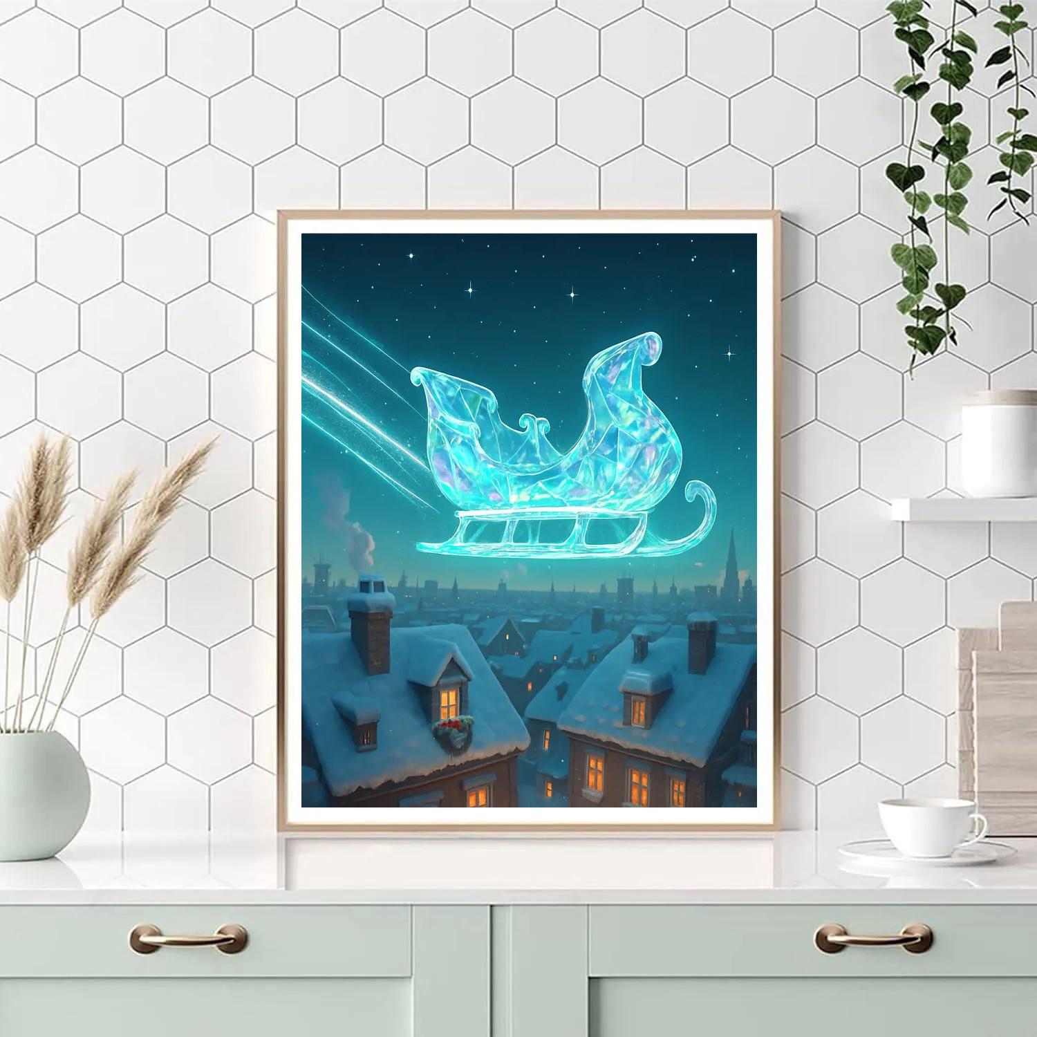 Crystal Sleigh Above The City Rooftops Numbered painting kits