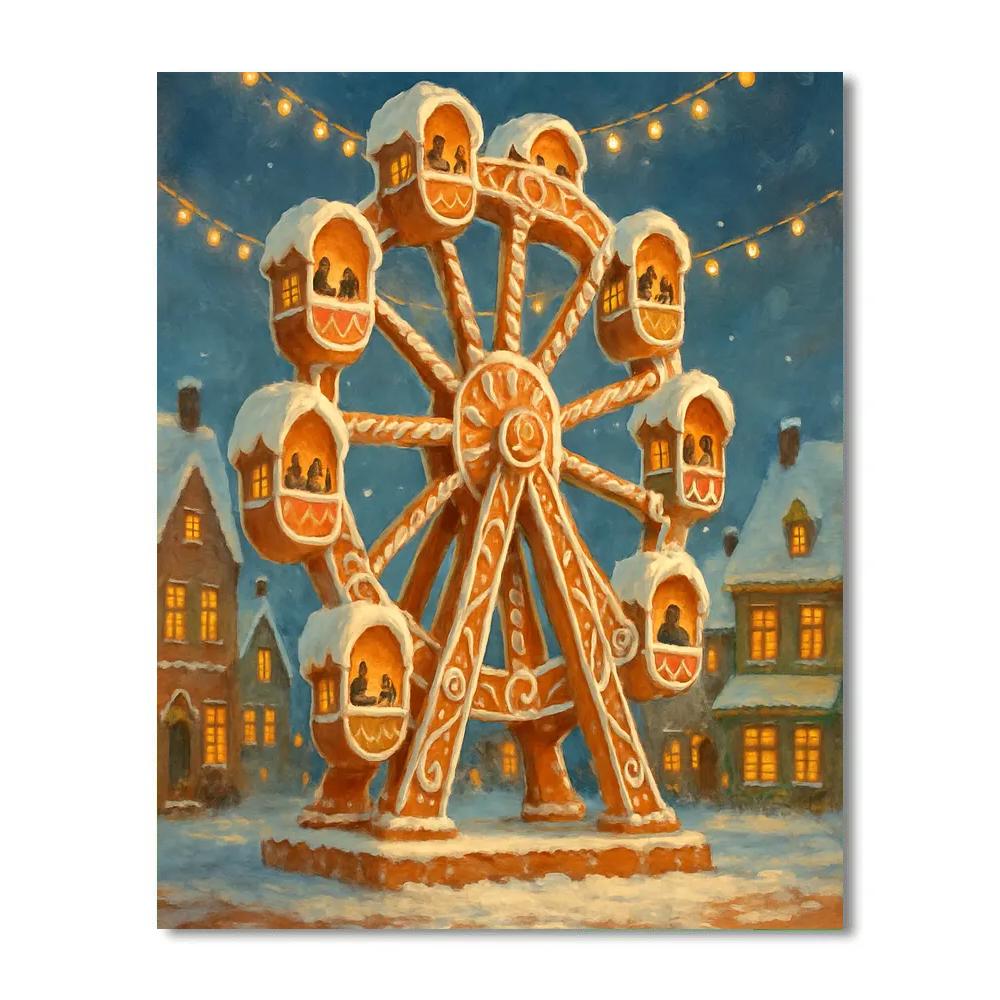 Gingerbread Ferris Wheel Over The Town Paint by numbers kits