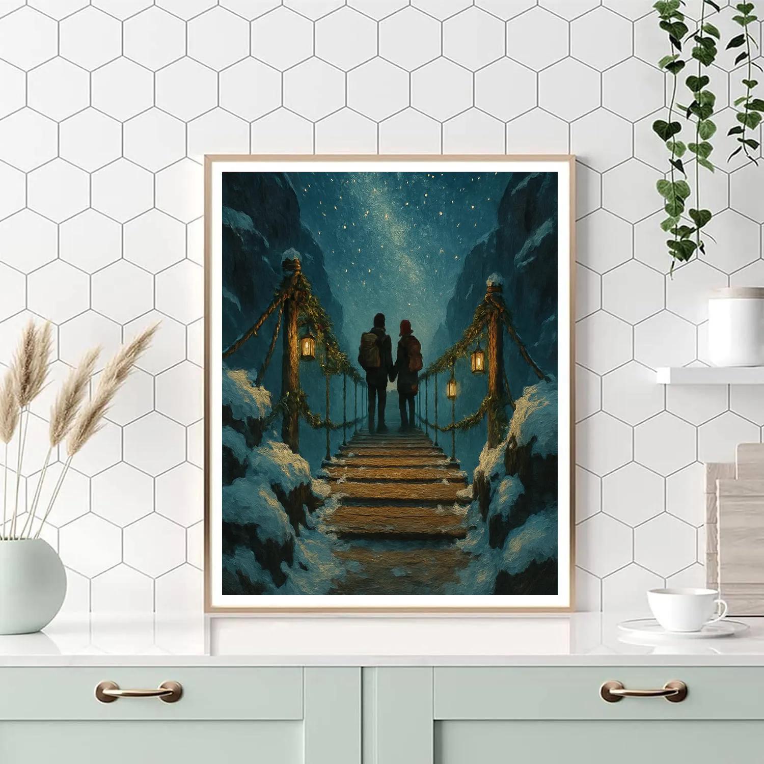 Lantern Bridge Over The Snowy Gorge paint by color