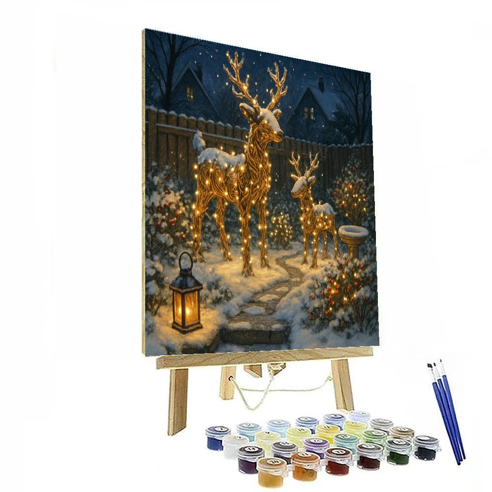 Reindeer Lantern Garden In The Snow Numbered painting kits