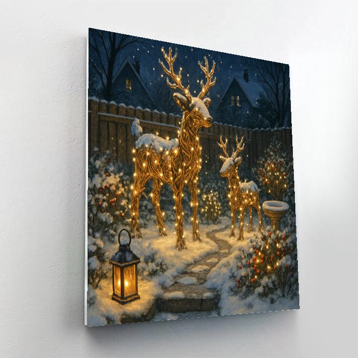 Reindeer Lantern Garden In The Snow Numbered painting kits
