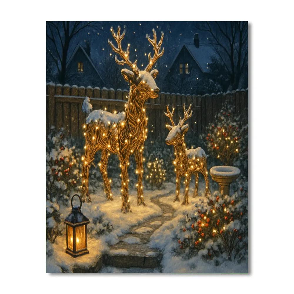 Reindeer Lantern Garden In The Snow Numbered painting kits