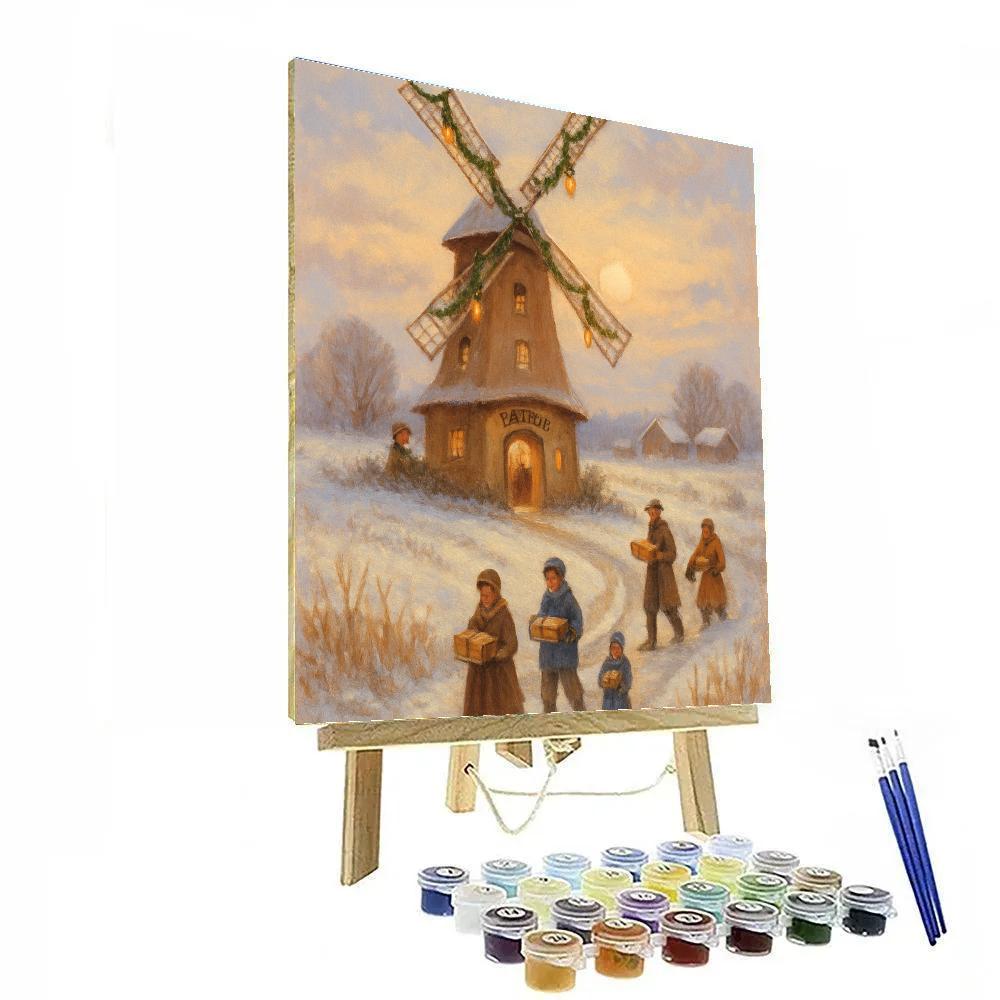 Windmill Bakery On A Frosty Hill Numbered painting kits