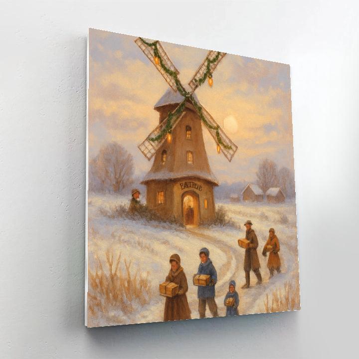 Windmill Bakery On A Frosty Hill Numbered painting kits