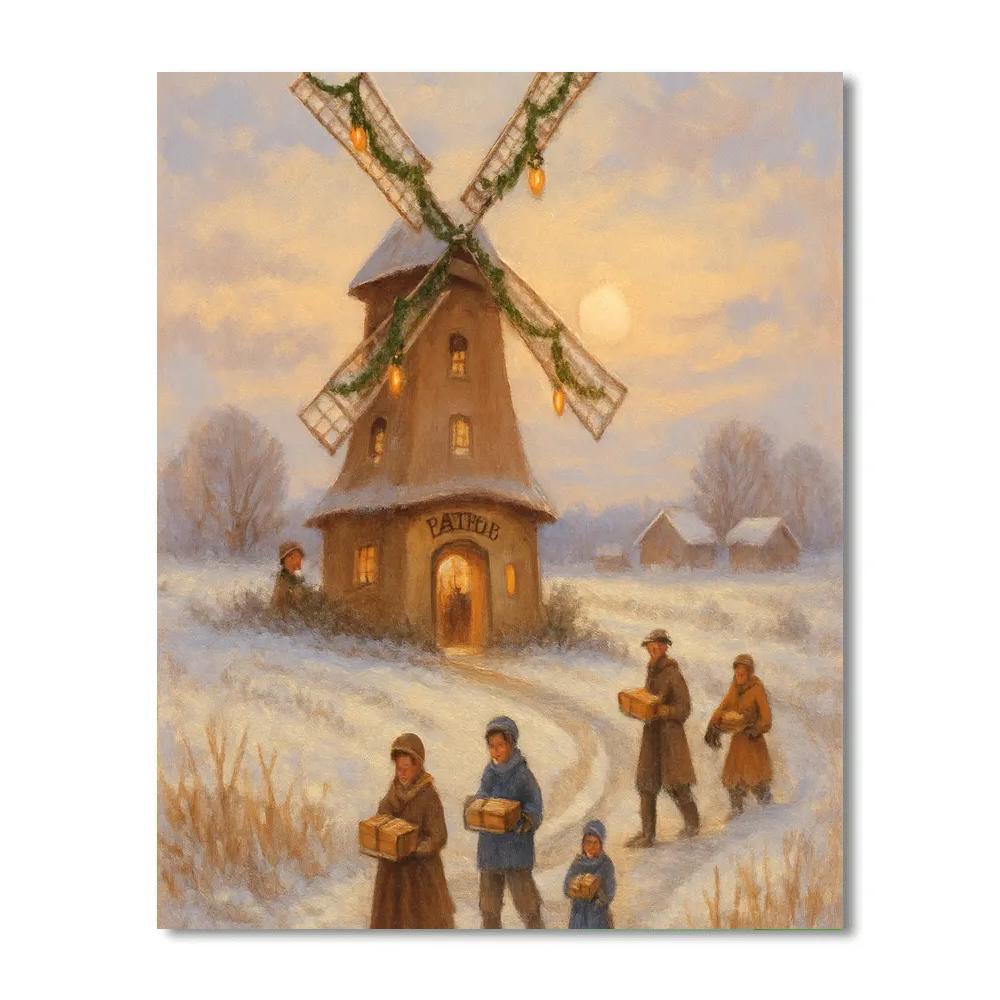 Windmill Bakery On A Frosty Hill Numbered painting kits