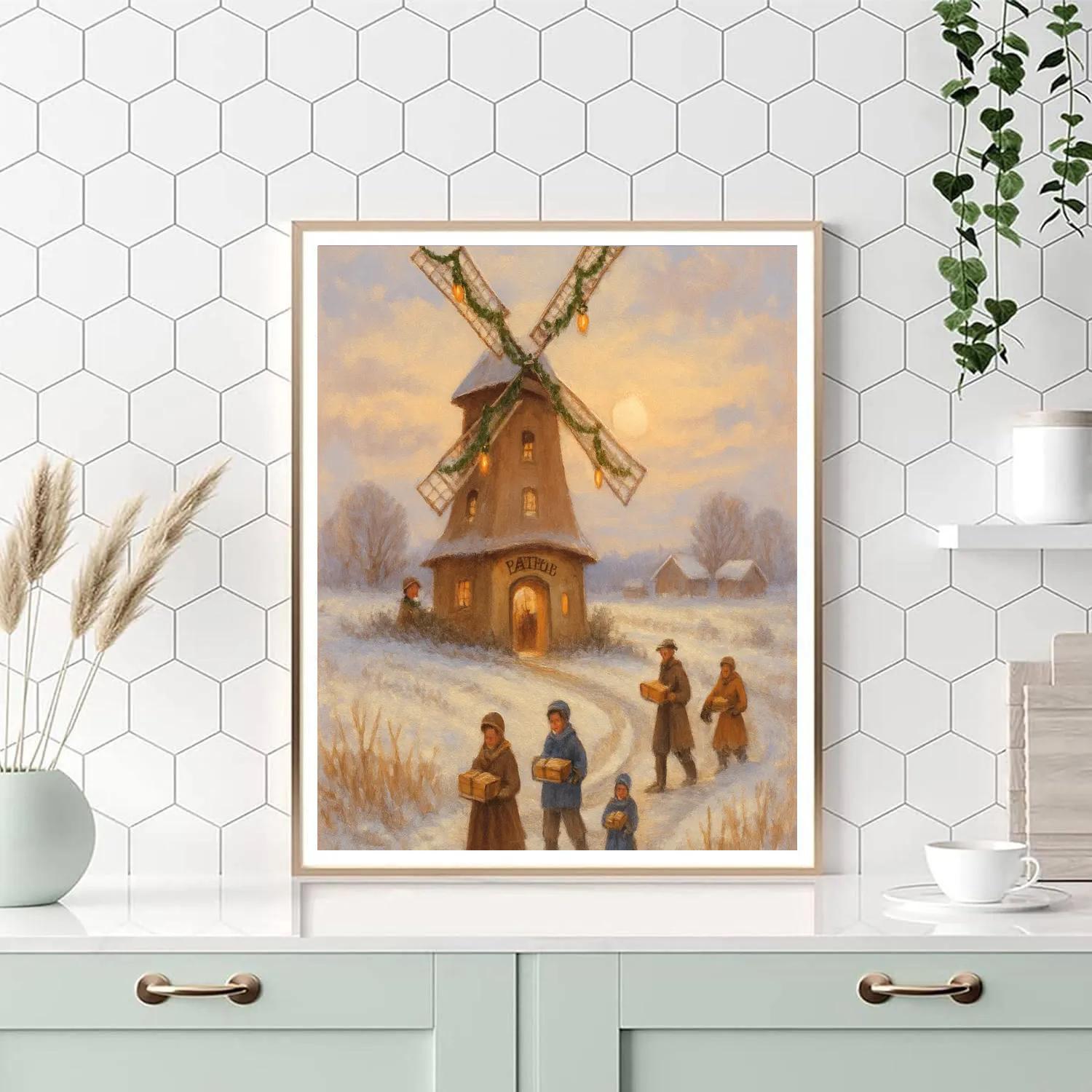 Windmill Bakery On A Frosty Hill Numbered painting kits