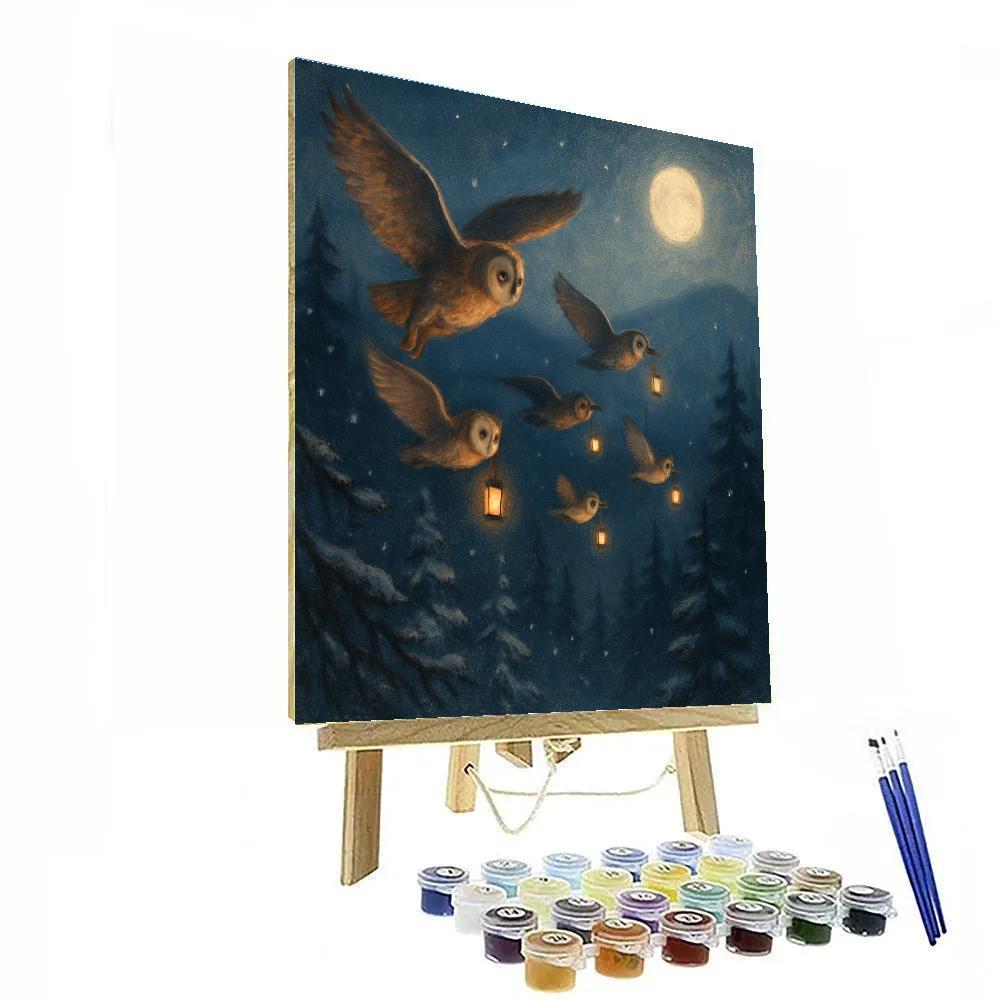 Midnight Lantern Parade Of Owls paint by color