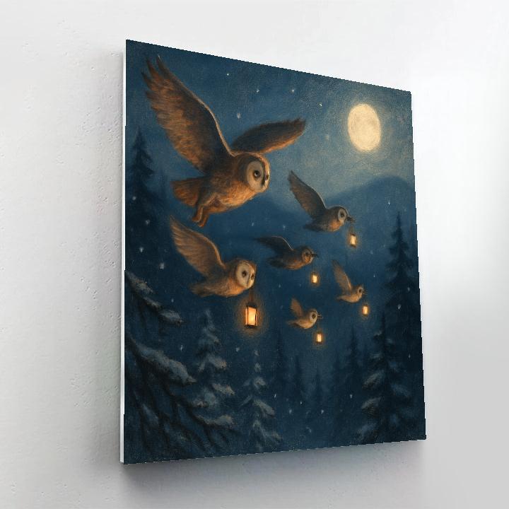 Midnight Lantern Parade Of Owls paint by color
