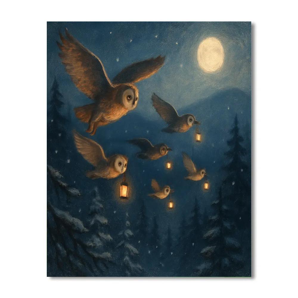 Midnight Lantern Parade Of Owls paint by color