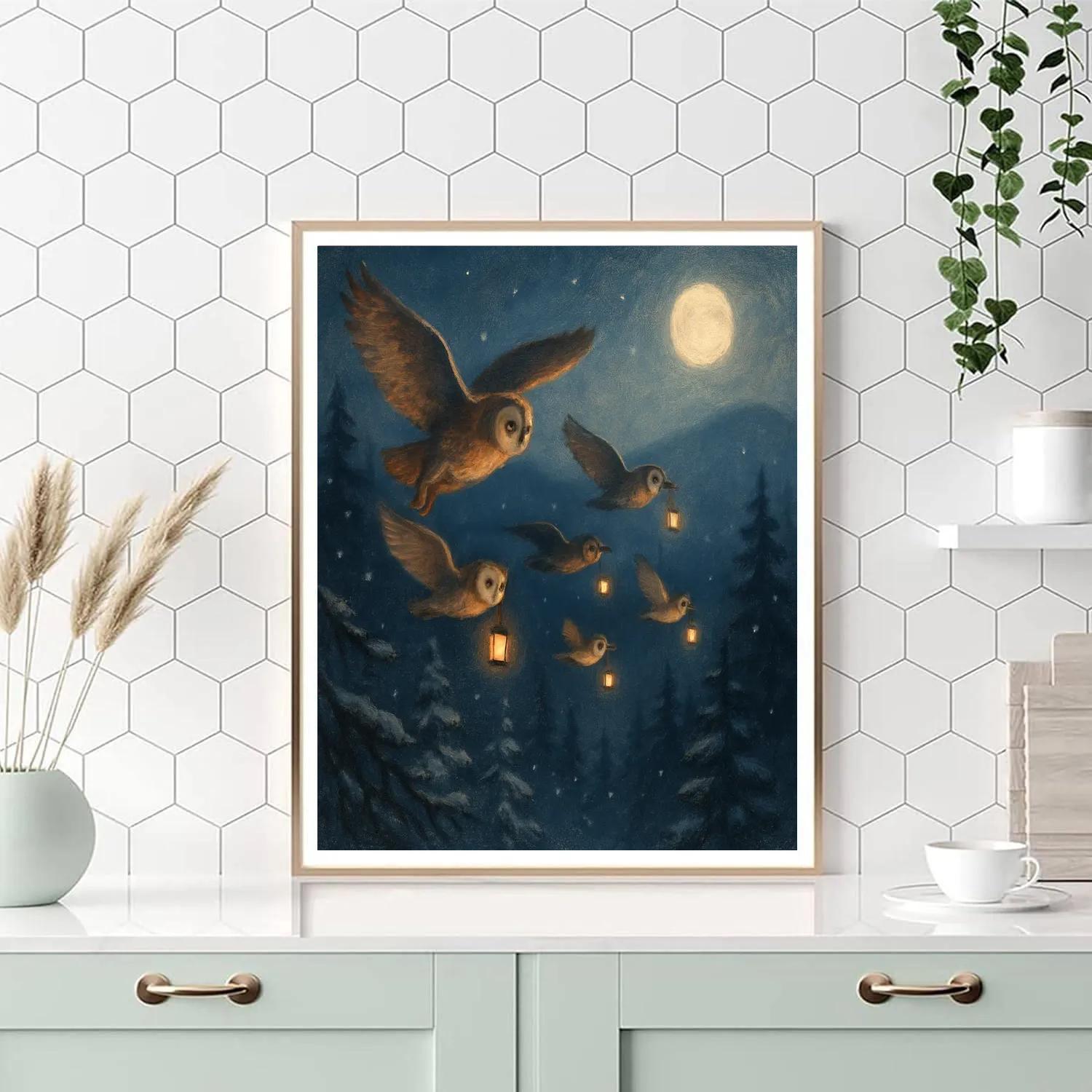 Midnight Lantern Parade Of Owls paint by color