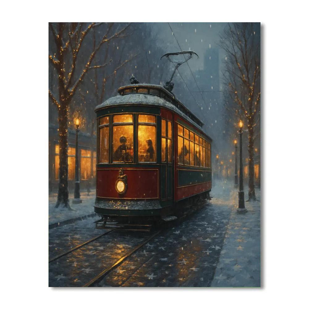 Holiday Tram Through The Frosted City DIY paint by numbers