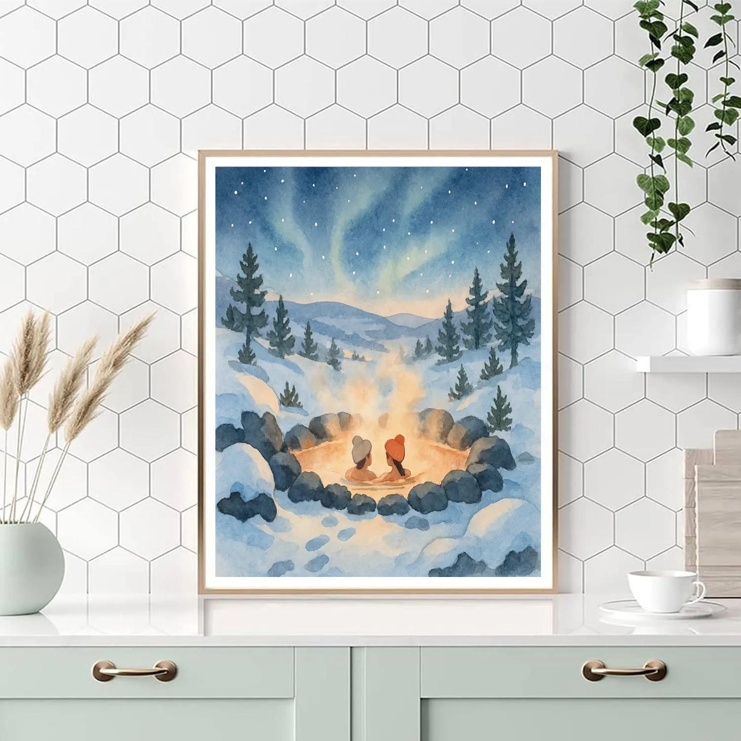 Snowbound Stargazer Hot Spring Paint by numbers art