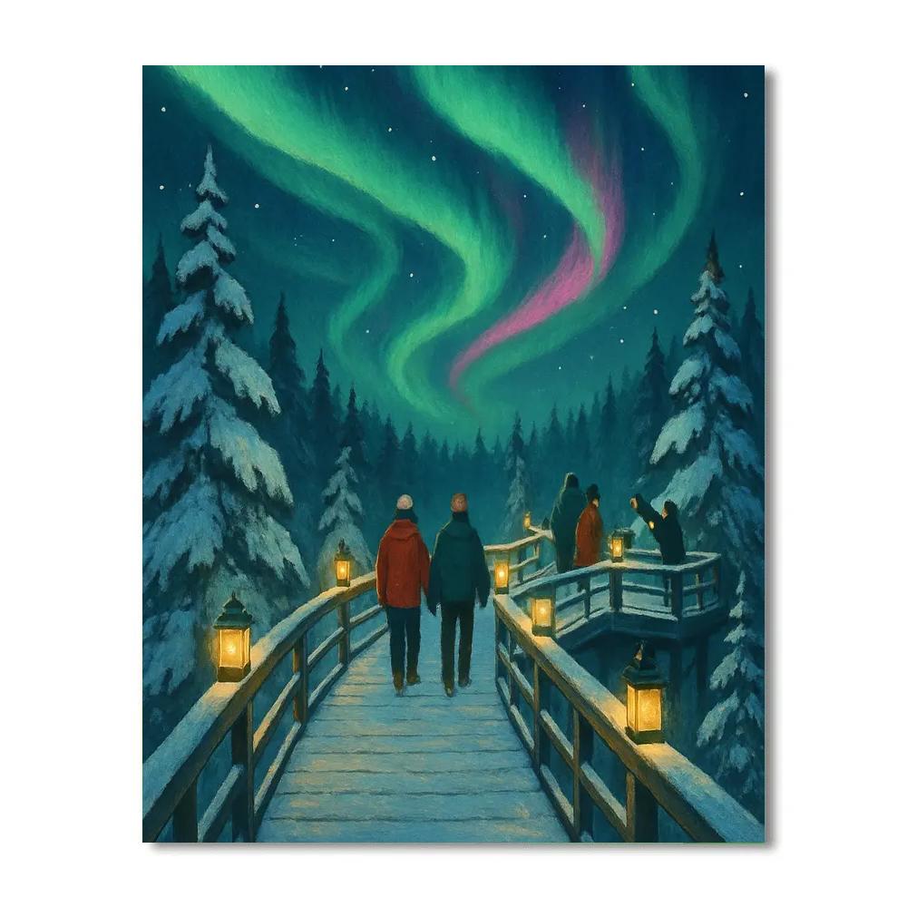 Aurora Trail Over The Frozen Forest DIY paint by numbers