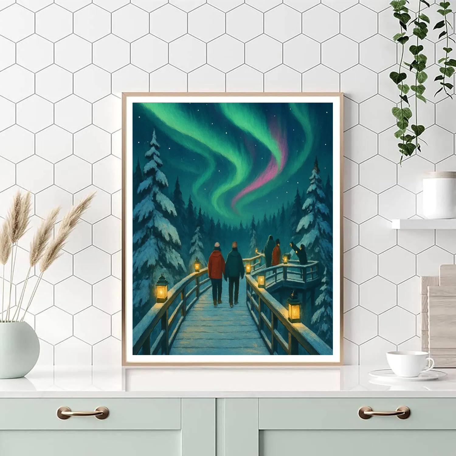 Aurora Trail Over The Frozen Forest DIY paint by numbers