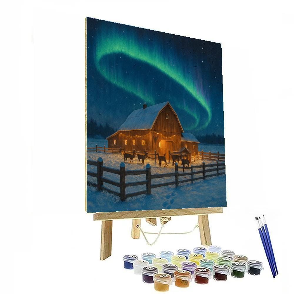 Northern Lights Over The Reindeer Farm DIY paint by numbers