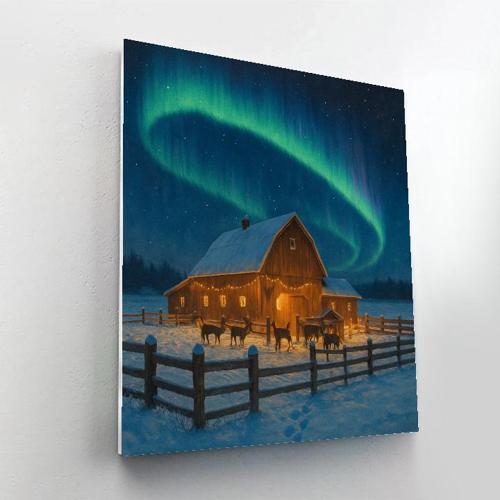 Northern Lights Over The Reindeer Farm DIY paint by numbers