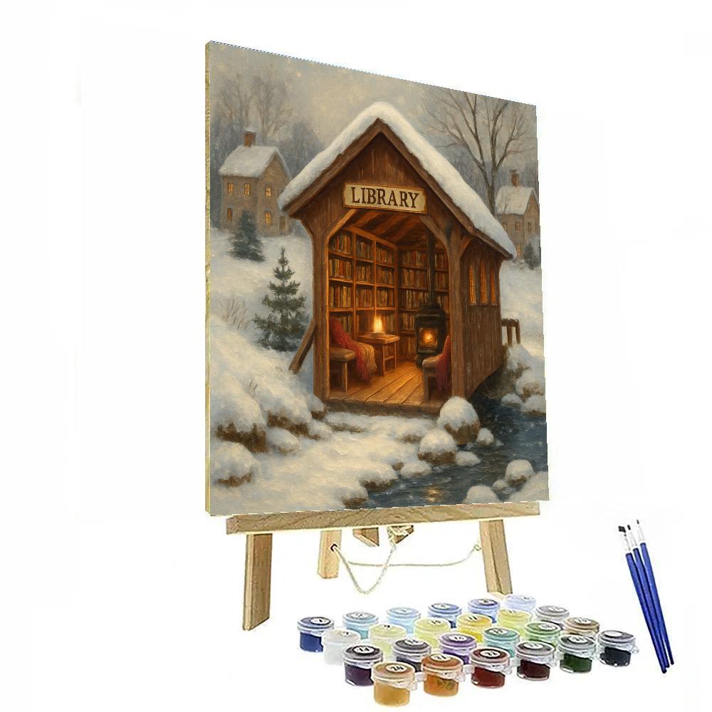 Snowy Library Bridge Over The Creek paint by numbers