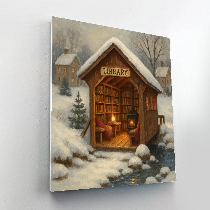 Snowy Library Bridge Over The Creek paint by numbers