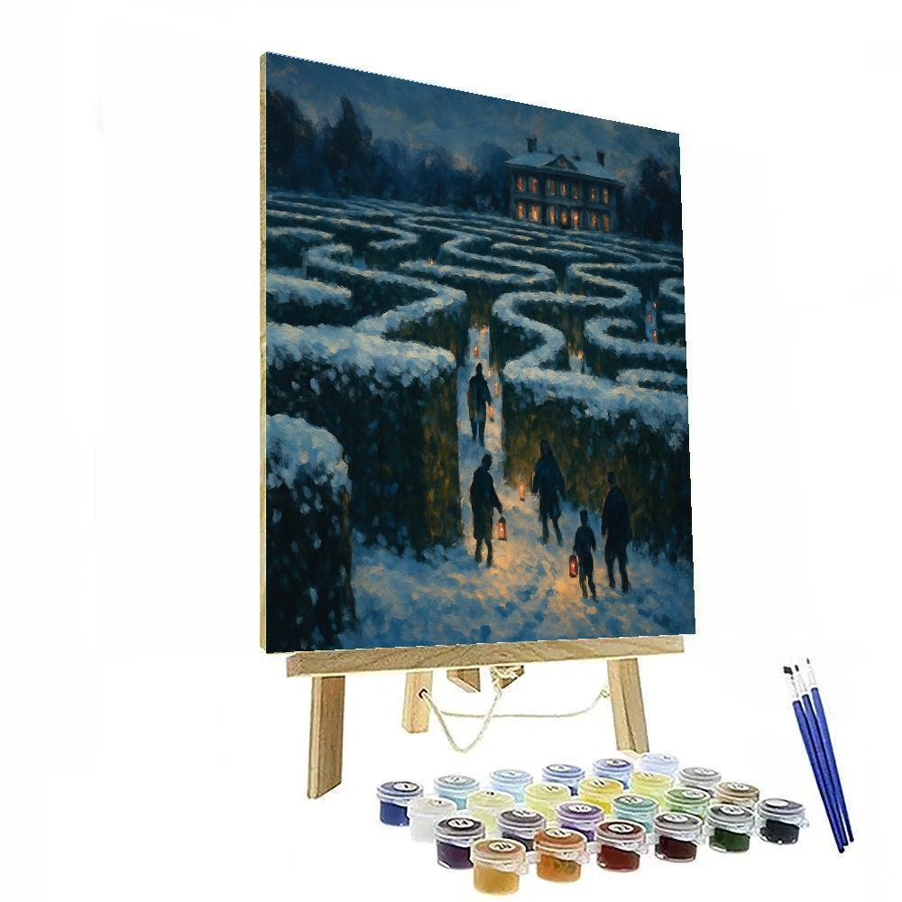 Snowfall Over The Candlelit Hedge Maze paint by color