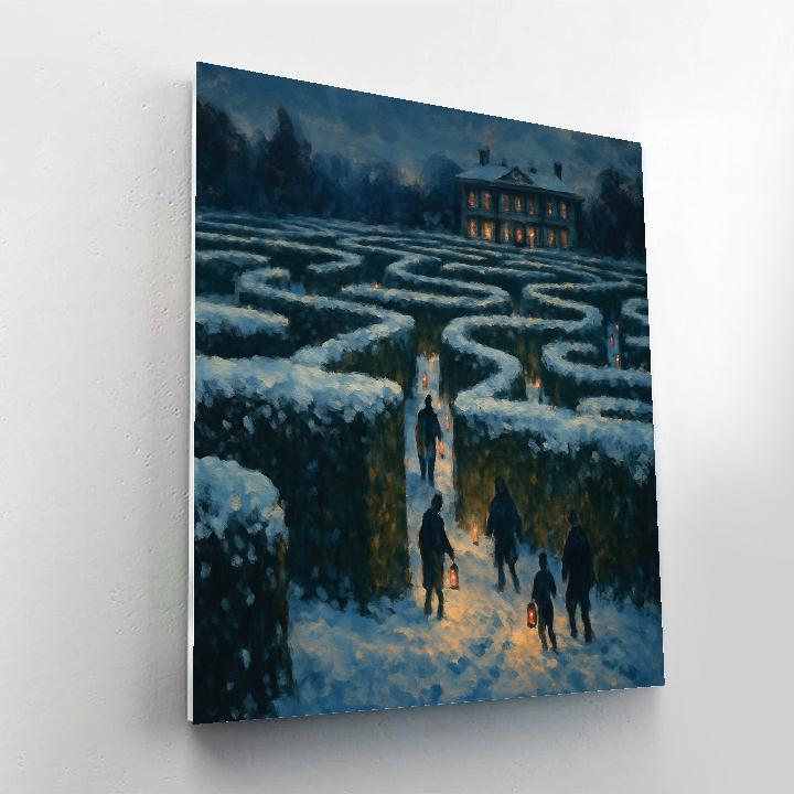 Snowfall Over The Candlelit Hedge Maze paint by color