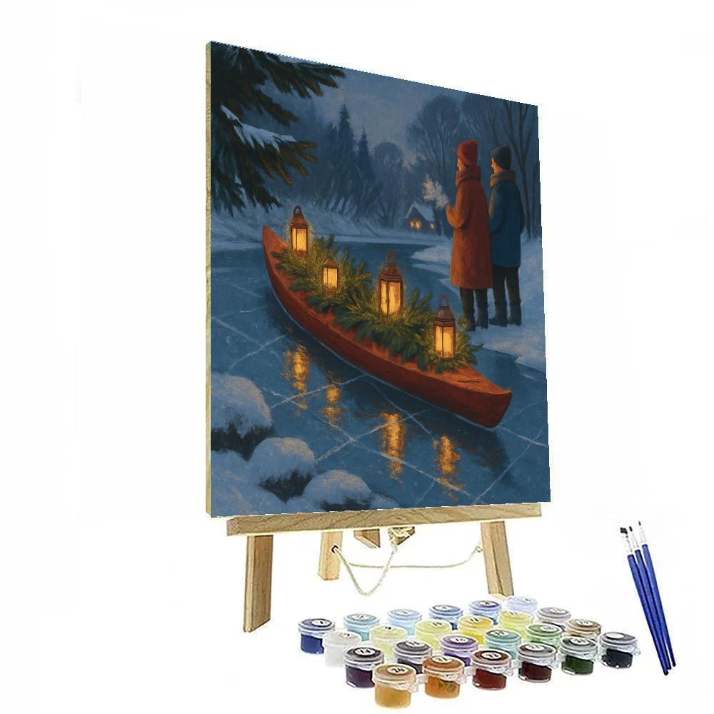 Holiday Lantern Kayak On The Frozen River DIY paint by numbers