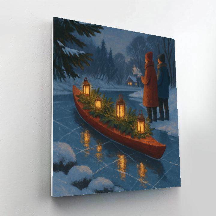 Holiday Lantern Kayak On The Frozen River DIY paint by numbers
