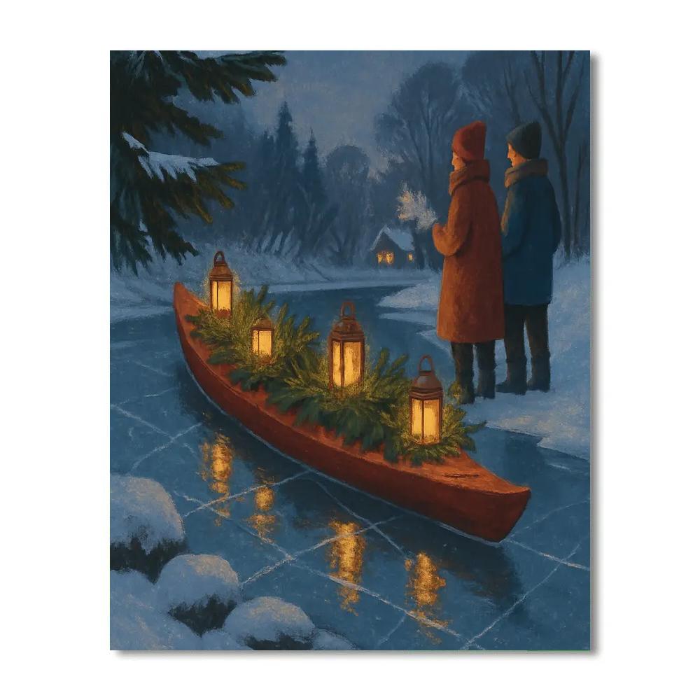Holiday Lantern Kayak On The Frozen River DIY paint by numbers