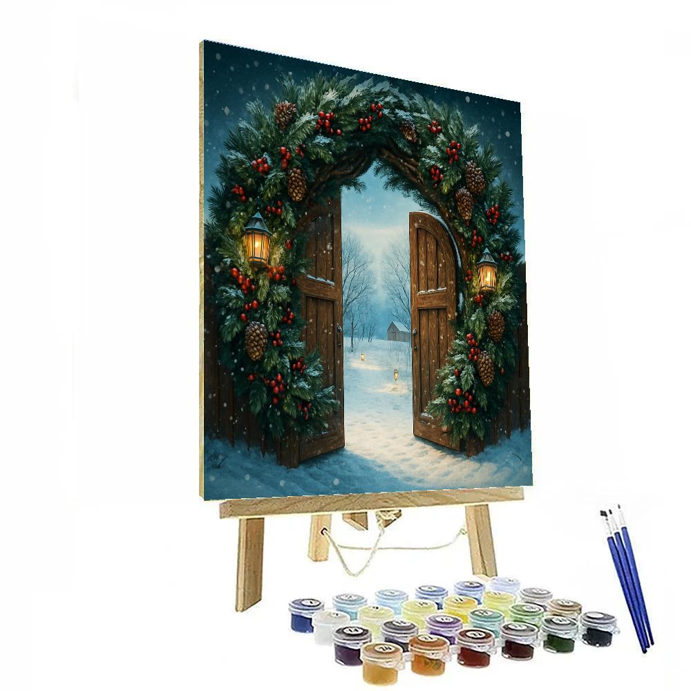 Christmas Wreath Gate To The Winter Orchard paint by numbers