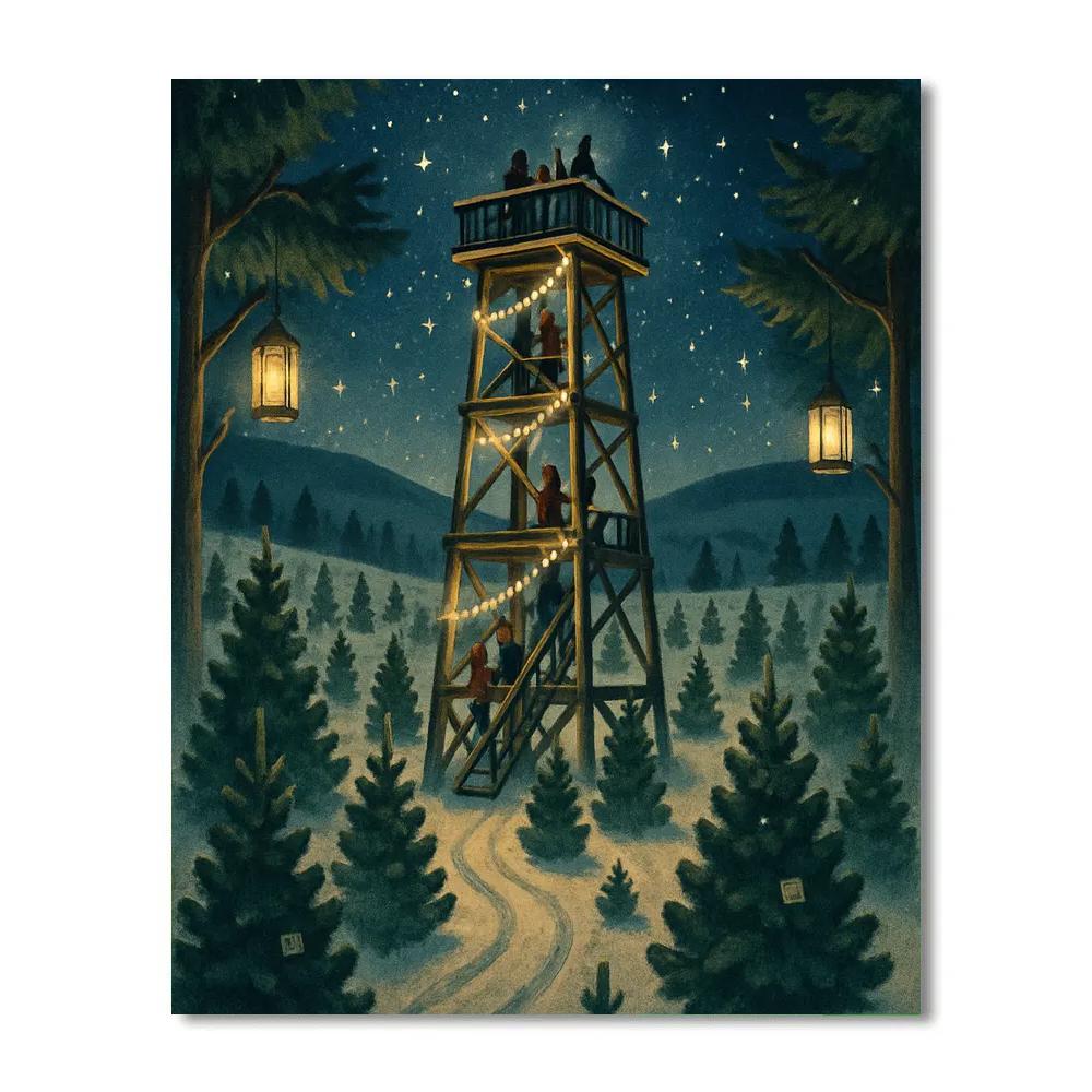 Holiday Stargazer Tree Farm Tower painting number kit
