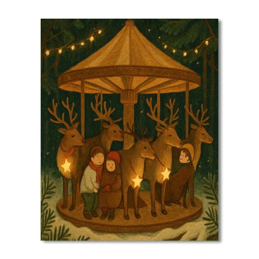 Starlit Reindeer Carousel In The Clearing Number painting