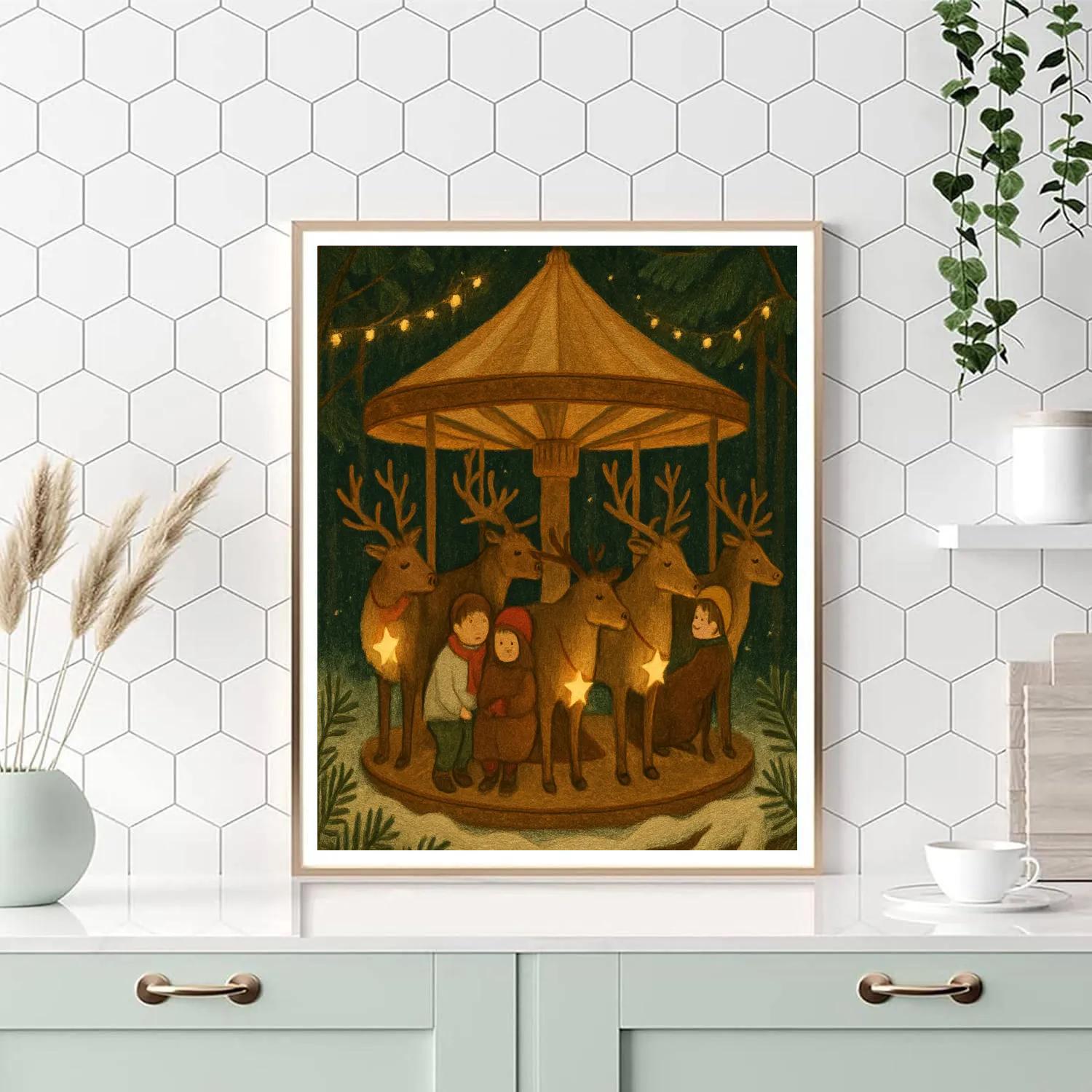 Starlit Reindeer Carousel In The Clearing Number painting