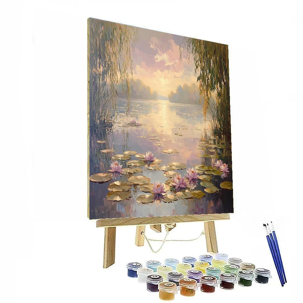 Monet Inspired Water Lilies At Dawn paint by color