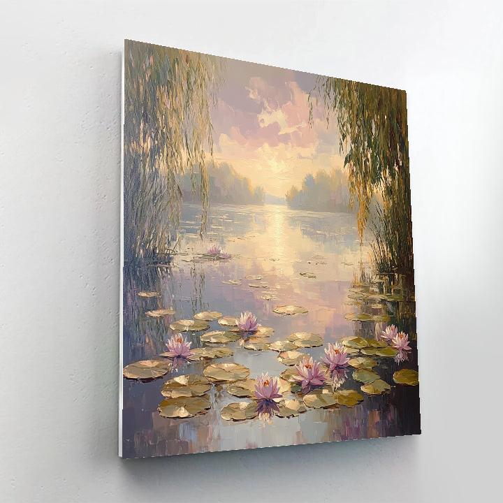Monet Inspired Water Lilies At Dawn paint by color