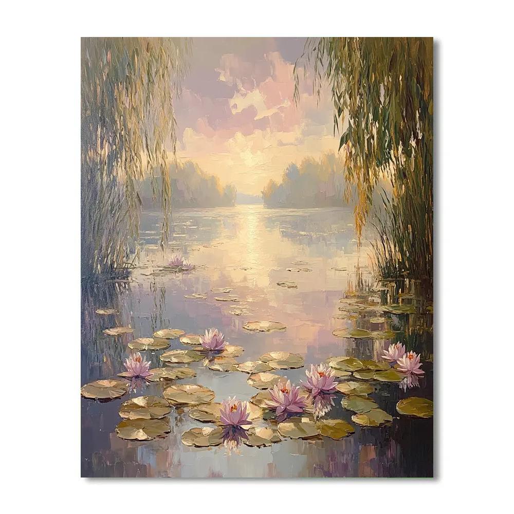 Monet Inspired Water Lilies At Dawn paint by color
