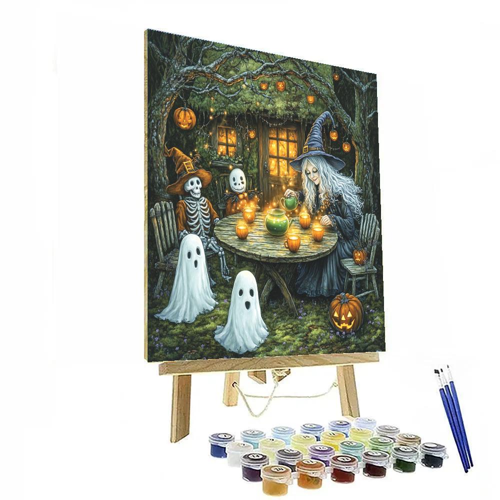 Witchs Cottage Spooky Tea Gathering paint by numbers